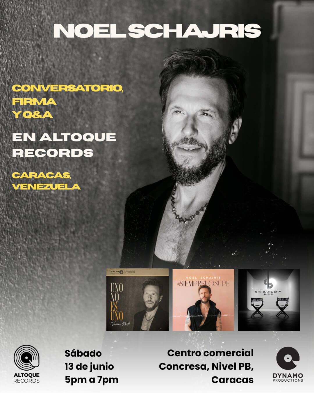 Vinilo + Conversatorio + Firma + Q%A con Noel Schajris 1 Conversatorio, Firma y Q%A en Altoque REcords, Caracas